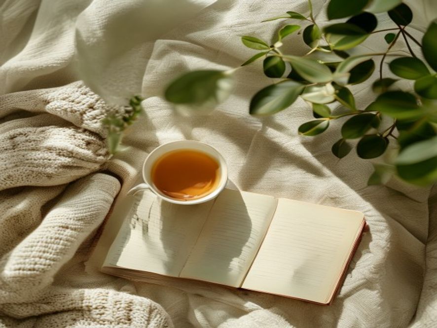 Ochtend routine moment met thee/koffie bij raam, zacht licht