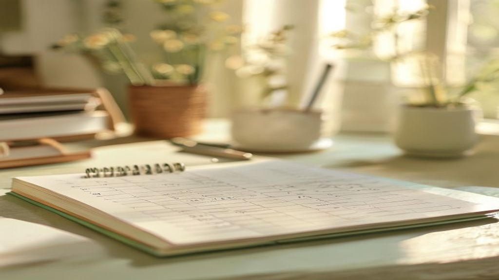 Bureauplannen en dagboekje voor routine-tracking, warm licht
